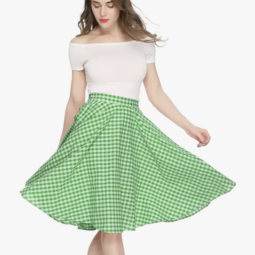 Rockabilly Retro pinup Green Gingham Skirt
